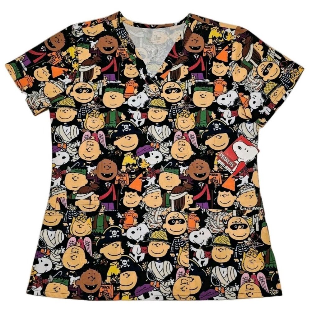 Scrub Club Peanuts Gang Halloween Trick Or Treat Great Pumpkin Top NWT Medium